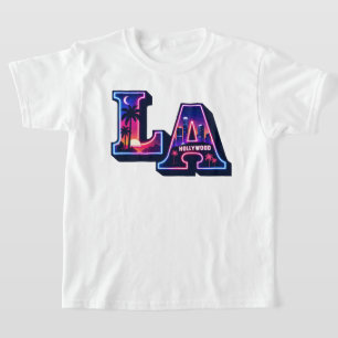 80s California Style Neon LA Typography Art T-Shirt