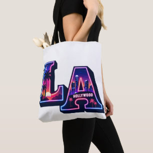 80s California Style Neon LA Typography Art Tote Bag