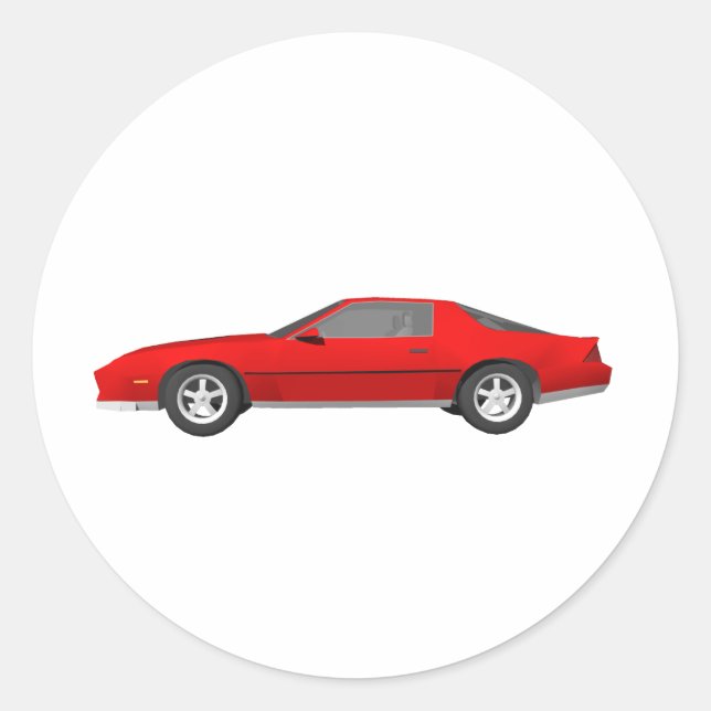80's Camaro Sports Car: 3D Model: Classic Round Sticker (Front)