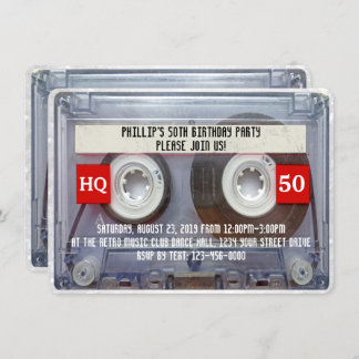 80s Cassette Mixtape 50th Birthday Party Invitation