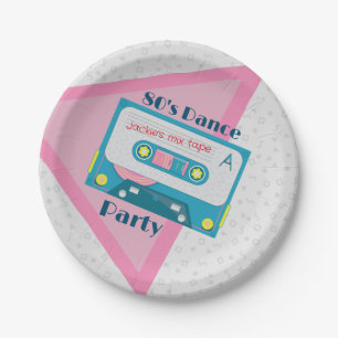 80s cassette Paper Plates, 9" Square Paper Plate