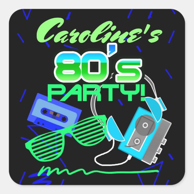 80s Cassette Tape Party Square Sticker (Front)