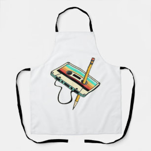80s Cassette Tape Pencil 1980s Retro Vintage Throw Apron