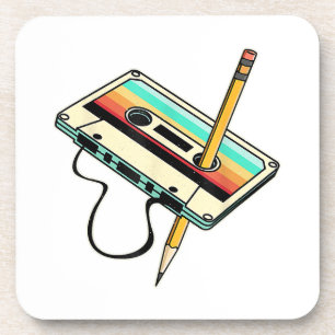 80s Cassette Tape Pencil 1980s Retro Vintage Throw Coaster