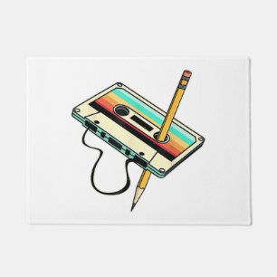 80s Cassette Tape Pencil 1980s Retro Vintage Throw Doormat
