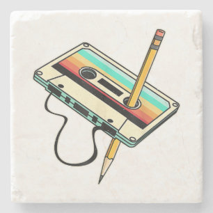 80s Cassette Tape Pencil 1980s Retro Vintage Throw Stone Coaster