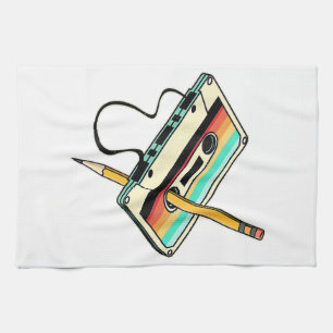 80s Cassette Tape Pencil 1980s Retro Vintage Throw Tea Towel