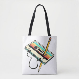 80s Cassette Tape Pencil 1980s Retro Vintage Throw Tote Bag