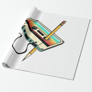 80s Cassette Tape Pencil 1980s Retro Vintage Throw Wrapping Paper