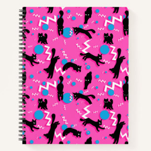 80s Cats Black Pink Geometric Memphis Pattern Notebook