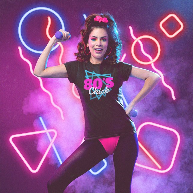 80's Chick Born in the 1980s Fun Retro Pink & Blue T-Shirt (Creator Uploaded)