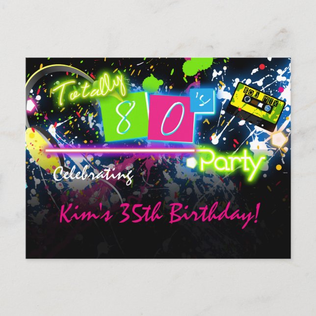 80's Club Birthday Party Invitation Postcard (Front)