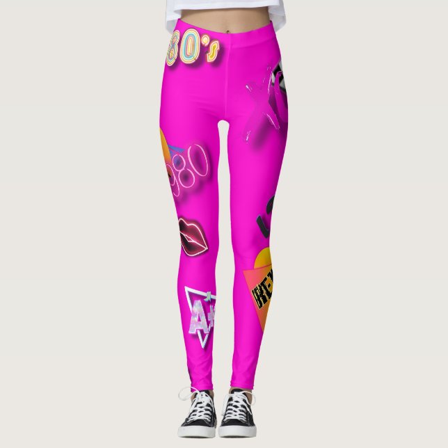 80s Collage Art Leggings Hot Pink (Front)