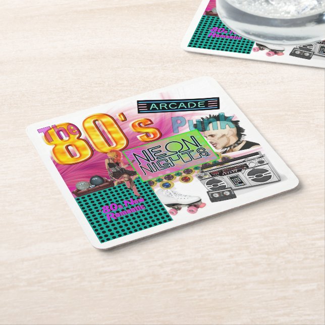 80s Collage Square Paper Coaster (Angled)