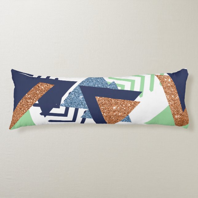 80s Colour Abstract | Navy Rose Gold Mint 90s Body Cushion (Front)