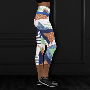 80s Colour Abstract   Navy Rose Gold Mint 90s Capri Leggings