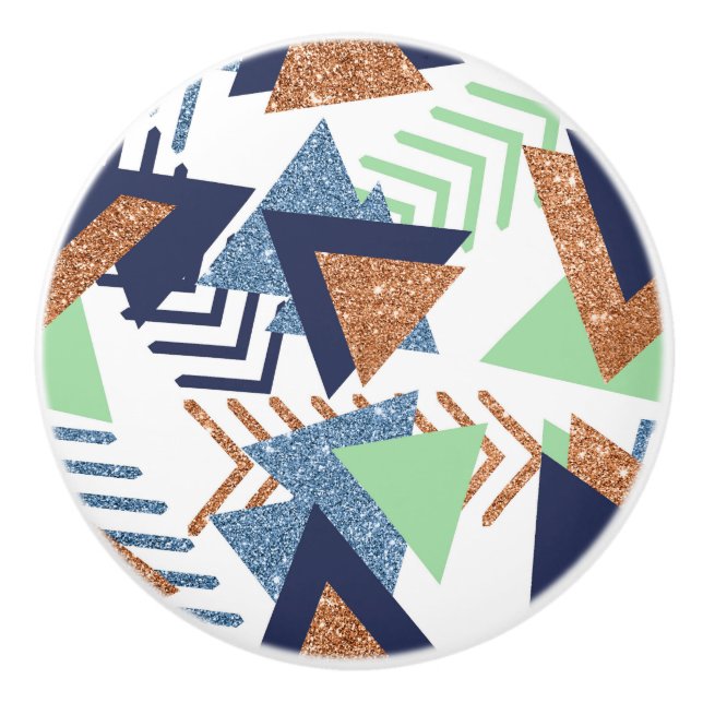 80s Colour Abstract | Navy Rose Gold Mint 90s Ceramic Knob (Front)