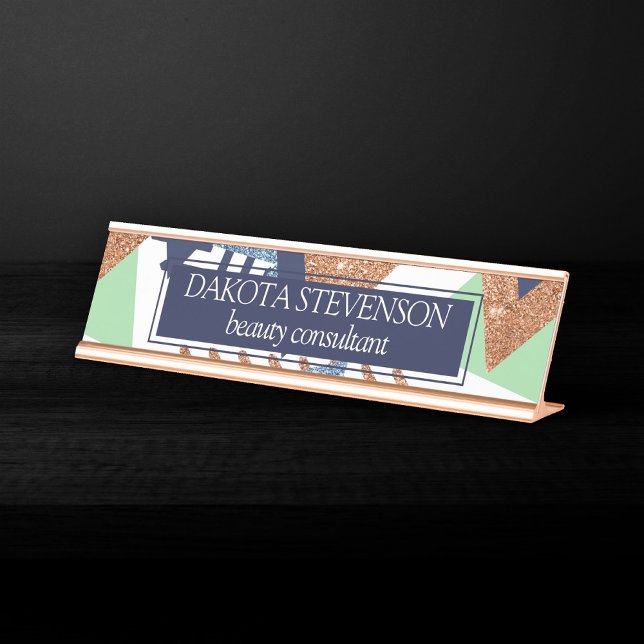 80s Colour Abstract | Navy Rose Gold Mint 90s Desk Name Plate (Creator Uploaded)