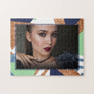 80s Colour Abstract   Navy Rose Gold Mint 90s Phot Jigsaw Puzzle