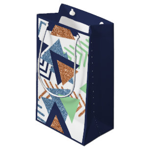 80s Colour Abstract   Navy Rose Gold Mint 90s Small Gift Bag