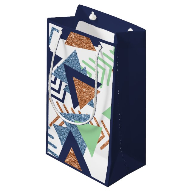 80s Colour Abstract | Navy Rose Gold Mint 90s Small Gift Bag (Front Angled)
