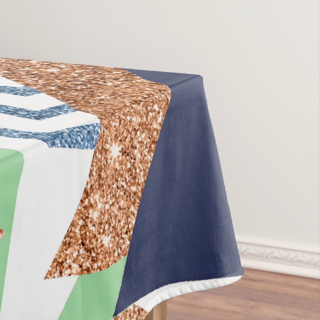 80s Colour Abstract | Navy Rose Gold Mint 90s Tablecloth (In Situ)