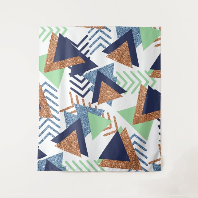 80s Colour Abstract | Navy Rose Gold Mint 90s Tapestry (Front)