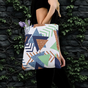 80s Colour Abstract Navy Rose Gold Mint 90s Tote Bag