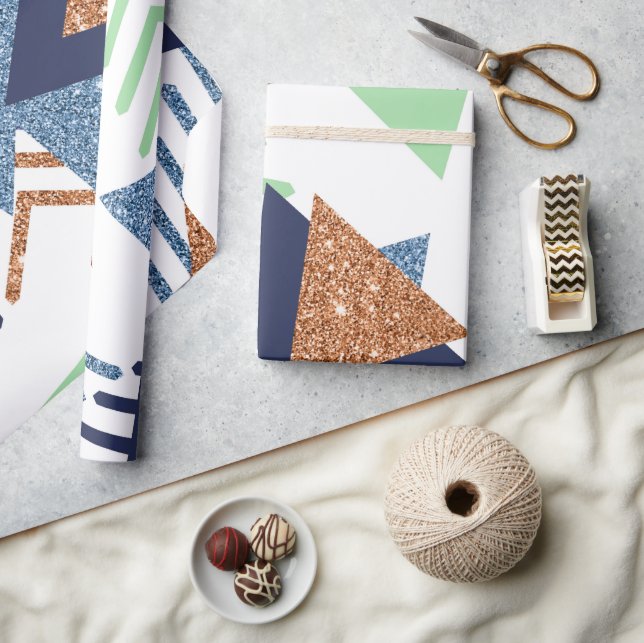 80s Colour Abstract | Navy Rose Gold Mint 90s Wrapping Paper (Crafts)