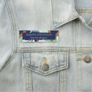 80s Colour Abstract   Navy Rose Gold Mint Branding Name Tag