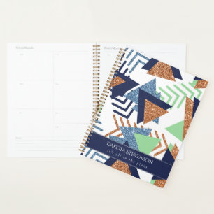 80s Colour Abstract   Navy Rose Gold Mint Custom Planner