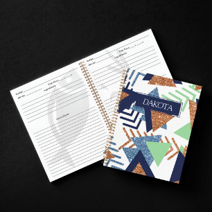 80s Colour Abstract   Navy Rose Gold Mint Recipe Notebook