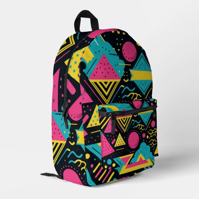 80s Colours Pattern Printed Backpack (Back Corner Left)