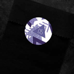 80s Cool Abstract Purple Passion Shapes Monogram Classic Round Sticker