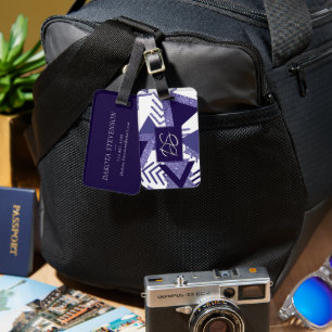 80s Cool Abstract Purple Passion Shapes Monogram Luggage Tag