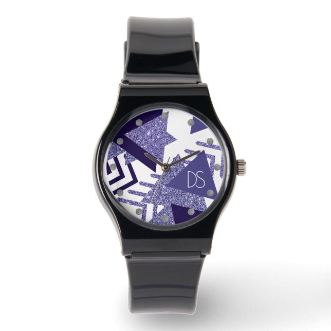 80s Cool Abstract | Purple Passion Shapes Monogram Watch (Front)