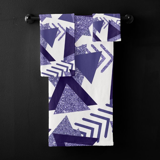 80s Cool Abstract | Purple Passion Shapes Pattern Bath Towel Set (Creator Uploaded)