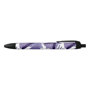 80s Cool Abstract   Purple Passion Shapes Pattern Black Ink Pen