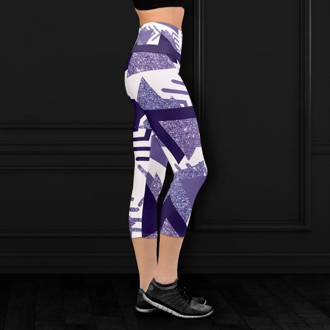80s Cool Abstract | Purple Passion Shapes Pattern Capri Leggings (Creator Uploaded)