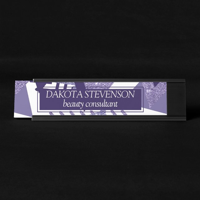 80s Cool Abstract | Purple Passion Shapes Pattern Desk Name Plate (Creator Uploaded)