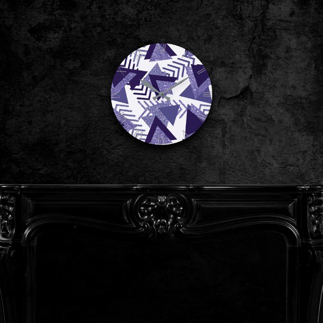 80s Cool Abstract | Purple Passion Shapes Pattern Round Clock (Creator Uploaded)