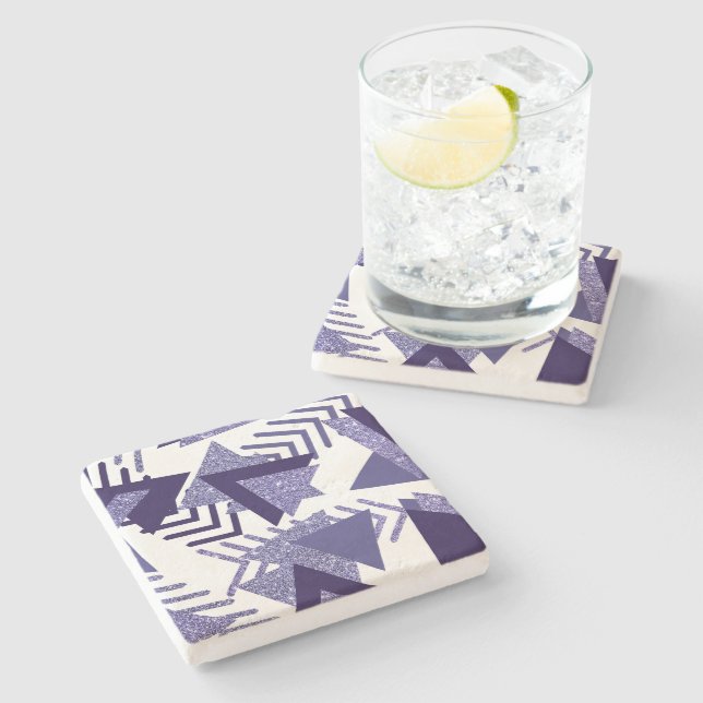 80s Cool Abstract | Purple Passion Shapes Pattern Stone Coaster (Side)