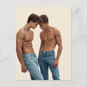 80s Denim Duo: Iconic Style and Connection Postcard