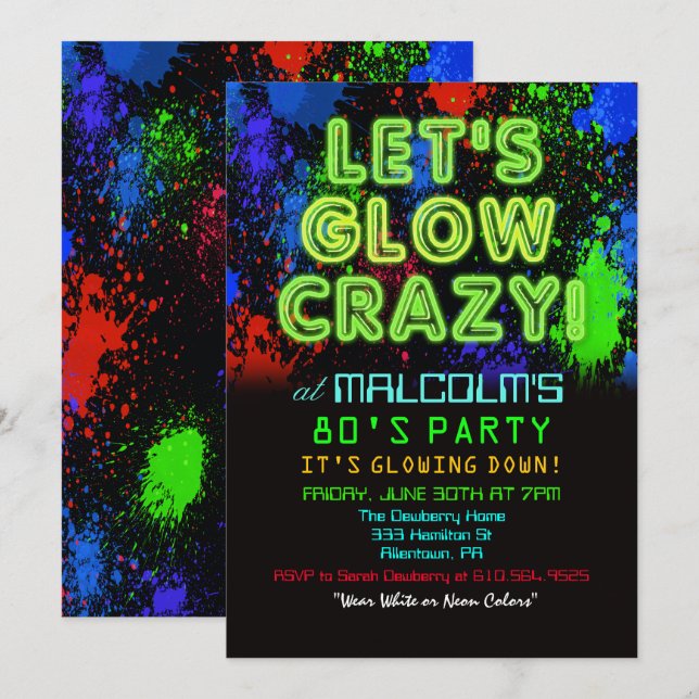 80s Eighties Glow Party Invitation (Front/Back)