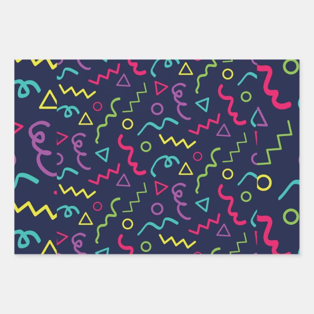 80s eighties retro party neon Memphis pattern Wrapping Paper Sheet (Front)