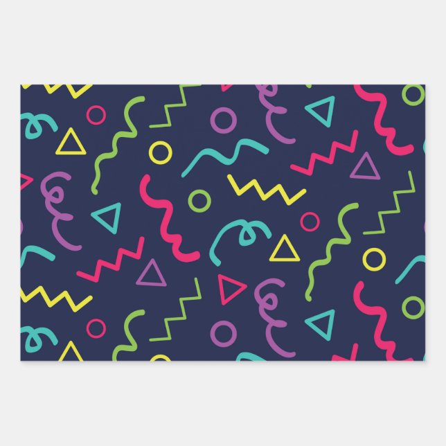80s eighties retro party neon Memphis pattern Wrapping Paper Sheet (Front)