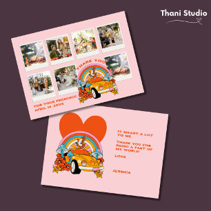 80s Flashback Vintage Retro Birthday Photo Pink Thank You Card