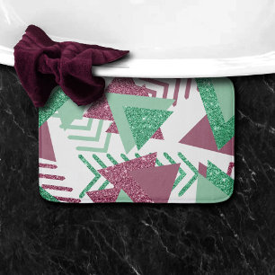 80s Fresh Abstract Pink and Green Shapes Pattern Bath Mat