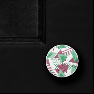 80s Fresh Abstract   Pink and Green Shapes Pattern Ceramic Knob