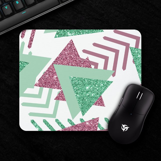 80s Fresh Abstract | Pink and Green Shapes Pattern Mouse Mat (Creator Uploaded)
